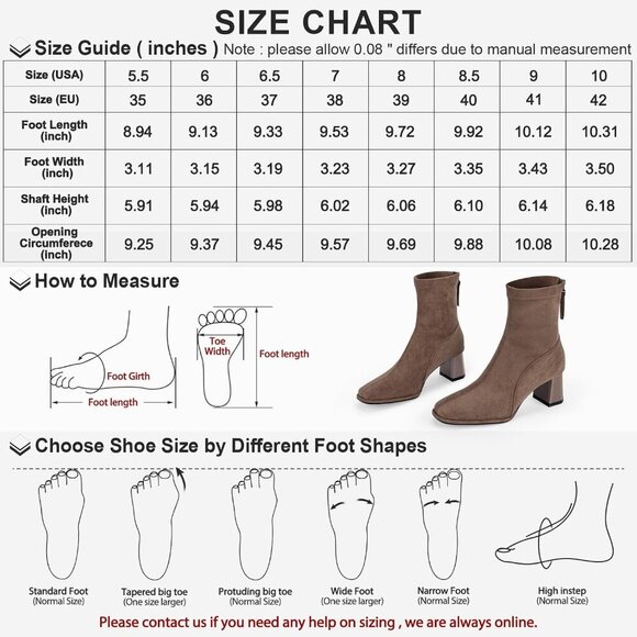 Women's Square Toe Ankle Chestnut Boot Faux Suede Low Brown Heel Chelsea Shoes - Picture 7 of 9